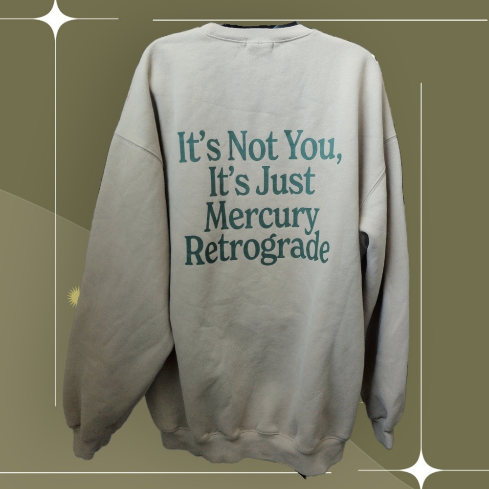 🍋✨ Mayfair Group Rare It's Not You It's Just Mercury Retrograde L/XL Tan Crew - Picture 1 of 5